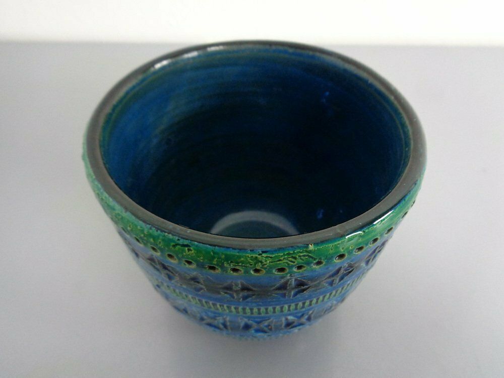 Italian Rimini Blue Ceramic Cachepot By Aldo Londi For Bitossi, 1960s photo vintage