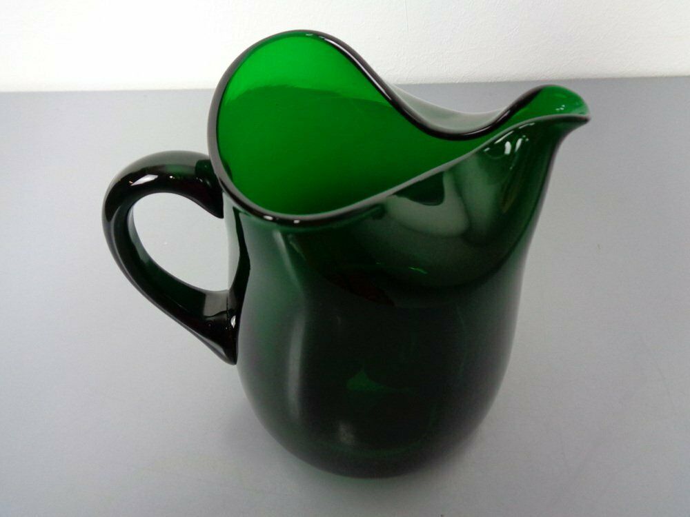 Home Decor Italian Green Glass Decanter & Tumbler, 1960s, Set Of 7 photo