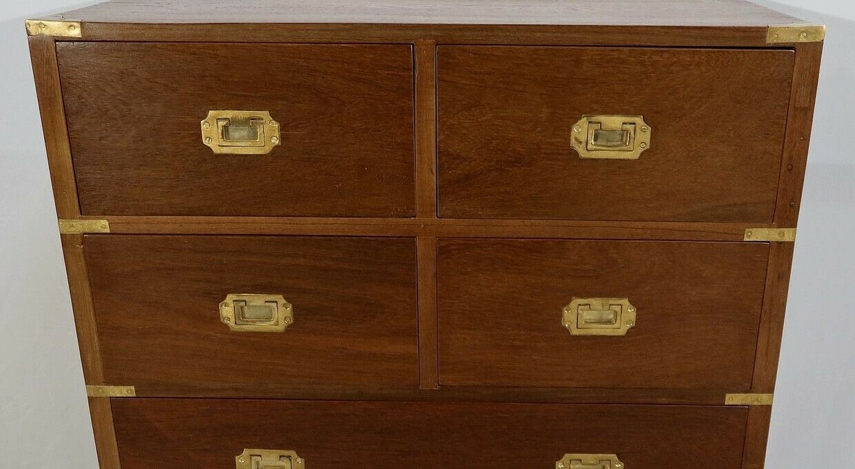 Navy Chest Of Drawers In Solid Teak, India   Xxth photo vintage
