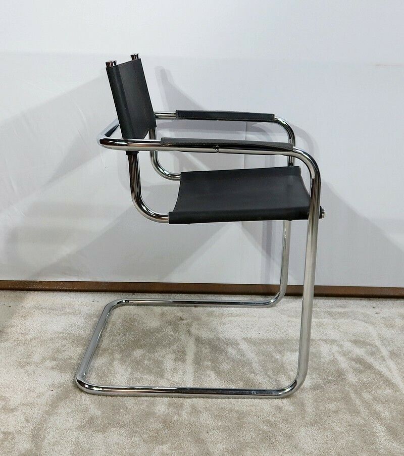 Armchair In Chromed Metal And Black Leather, After M. Breuer – 1970s photo Furniture