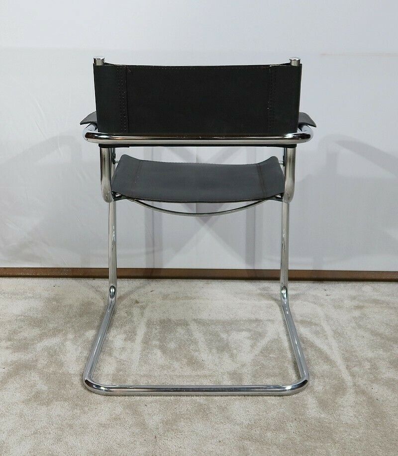 Furniture Armchair In Chromed Metal And Black Leather, After M. Breuer – 1970s photo