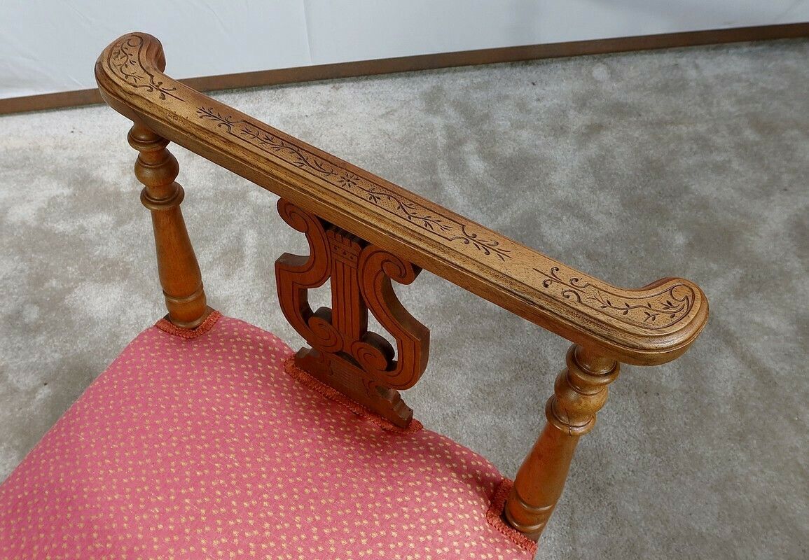 Small Bench With Armrests In Solid Walnut, 19th Century photo vintage