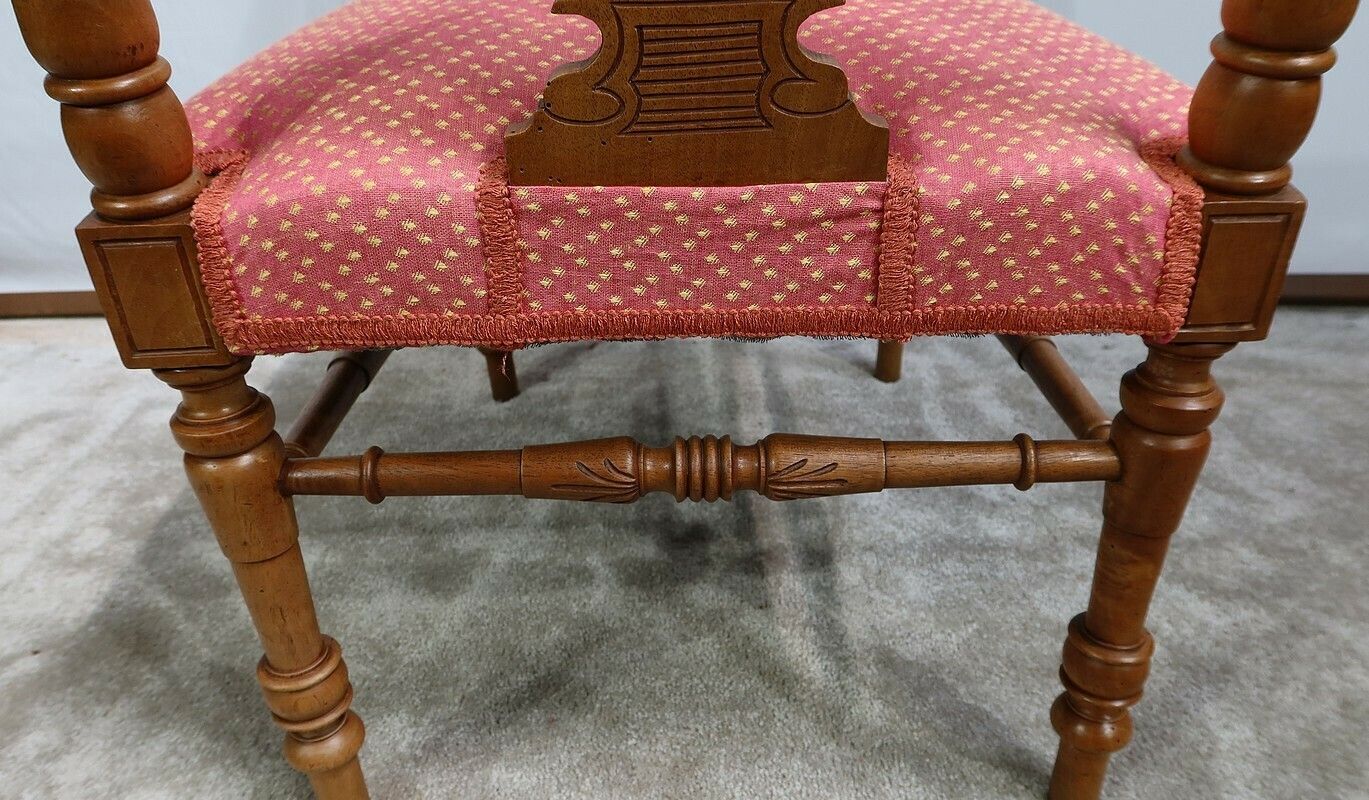 photo vintage Small Bench With Armrests In Solid Walnut, 19th Century