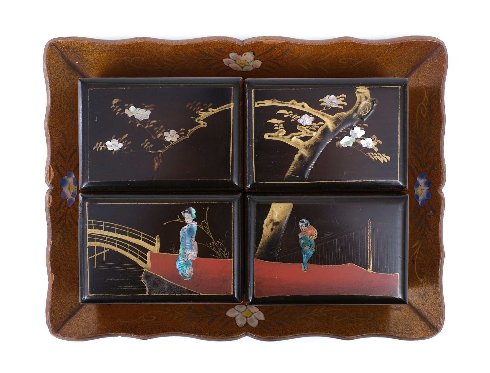 Oriental Lacker Boxes On A Tray, Japan, 1930s photo furniture