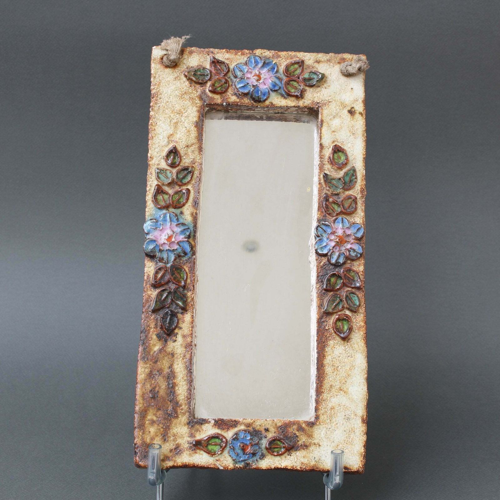 Ceramic Wall Mirror With Flower Motif By La Roue (Circa 1960s)
