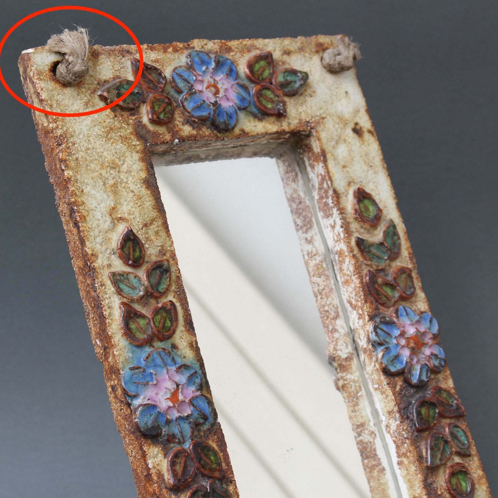 Home Decor Ceramic Wall Mirror With Flower Motif By La Roue (Circa 1960s) photo