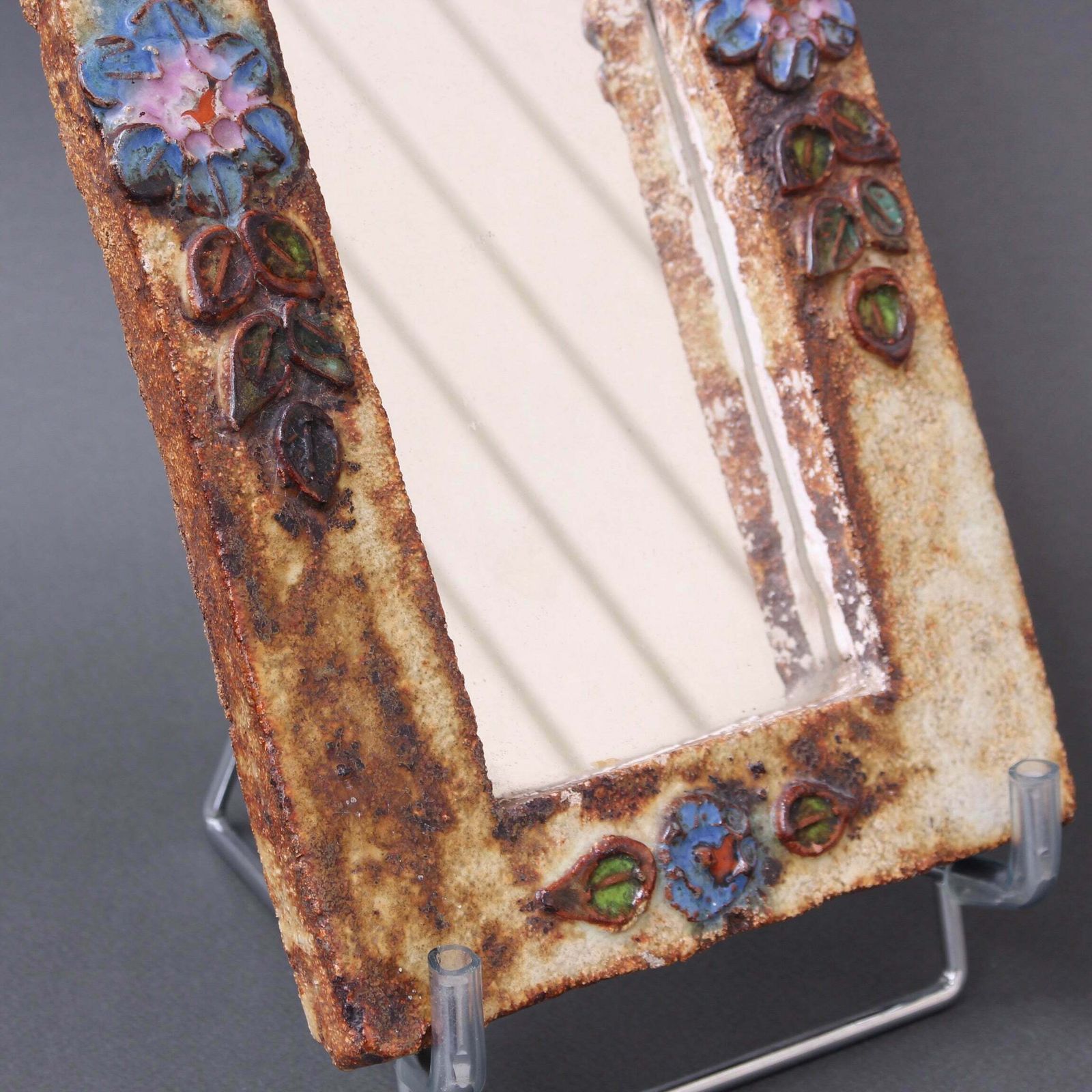 photo buy Ceramic Wall Mirror With Flower Motif By La Roue (Circa 1960s)