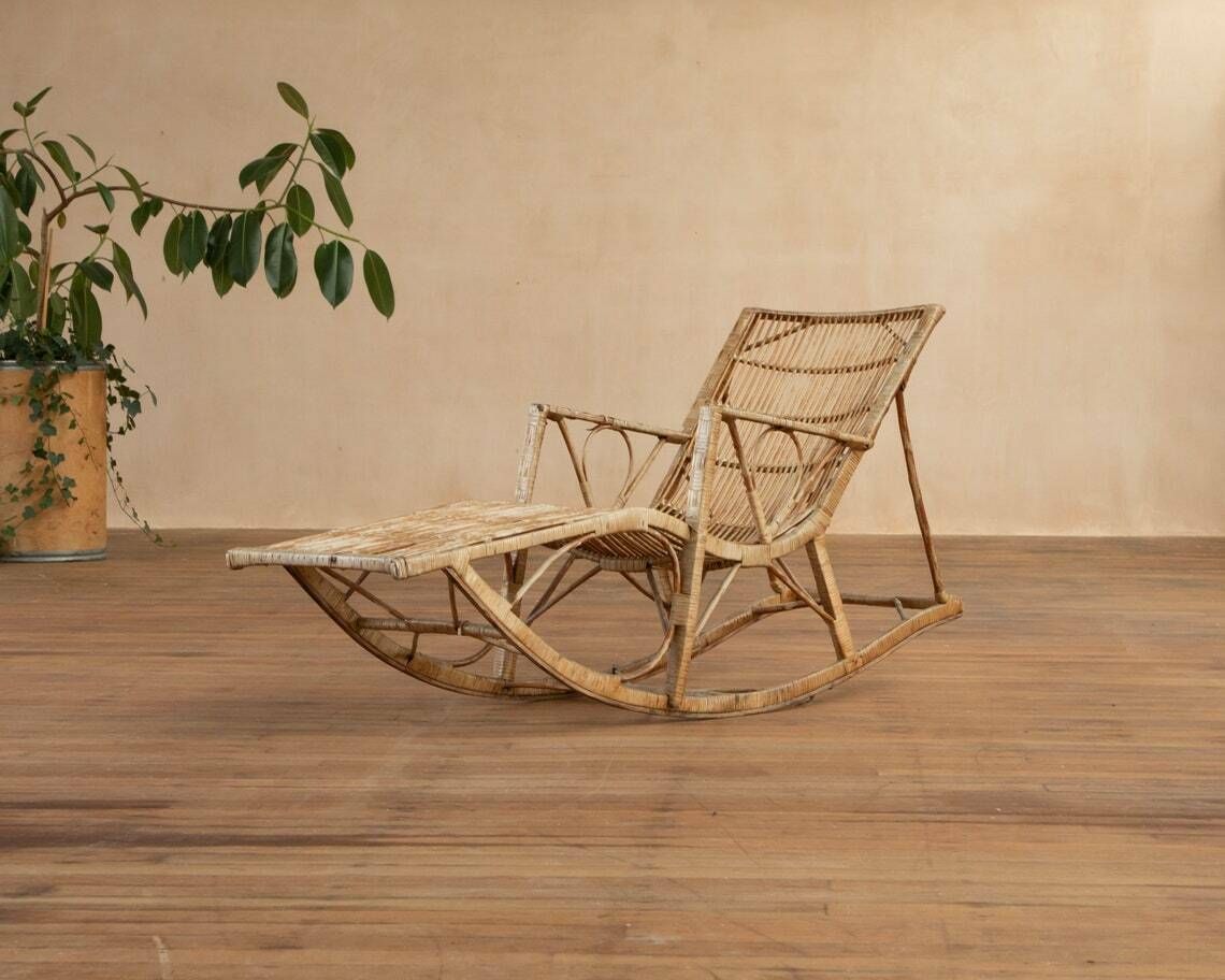 Antique 1920s Bamboo Lounger, Steamer Chair