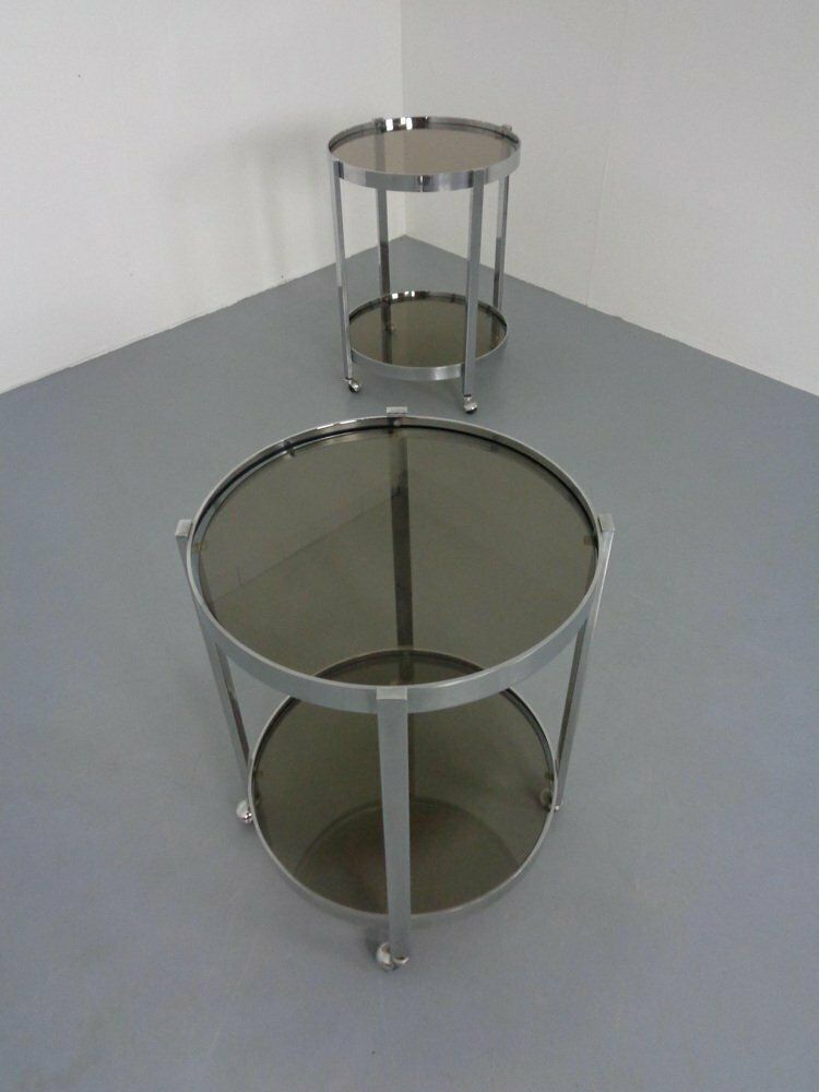 photo for sale Mid Century Glass & Metal Serving Bar Carts, 1960s, Set Of 2