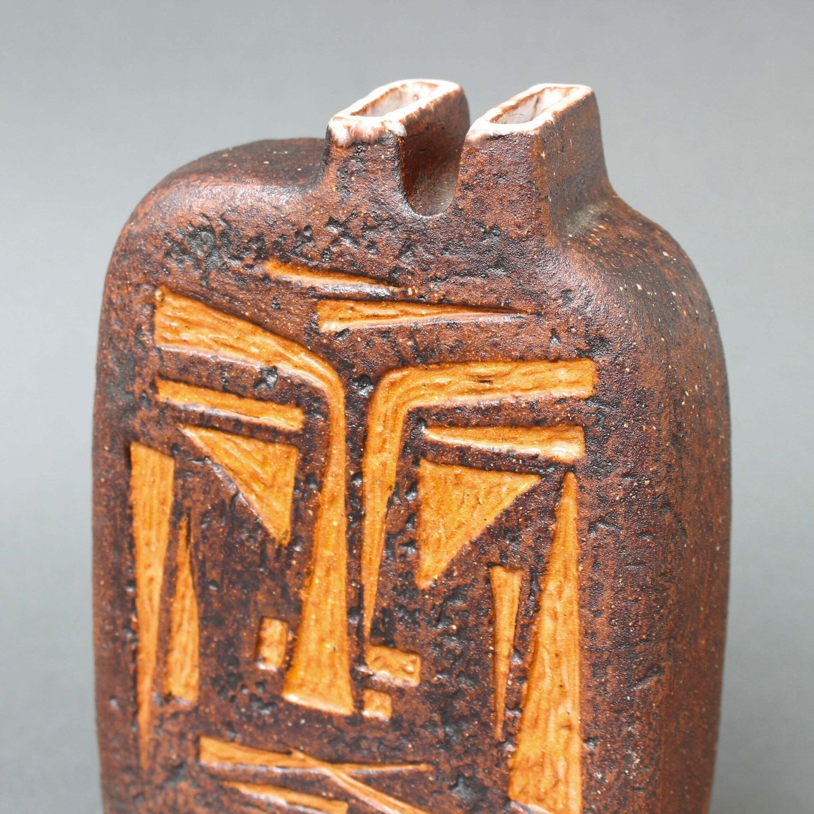 Home Decor French Ceramic Vase With African Mask Motif Attributed To Jacqueline Lerat (Circa 1960s) photo