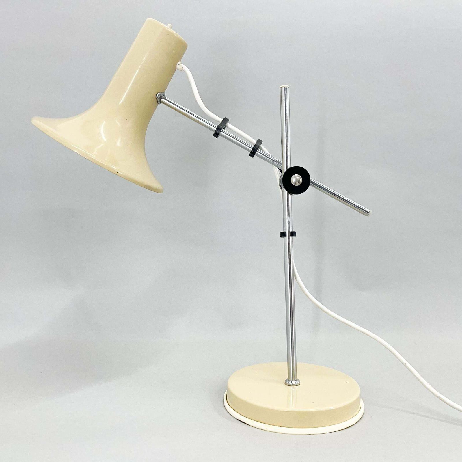 Lighting 1970's Adjustable Metal Table Lamp In Creamy Colour, Hungary photo