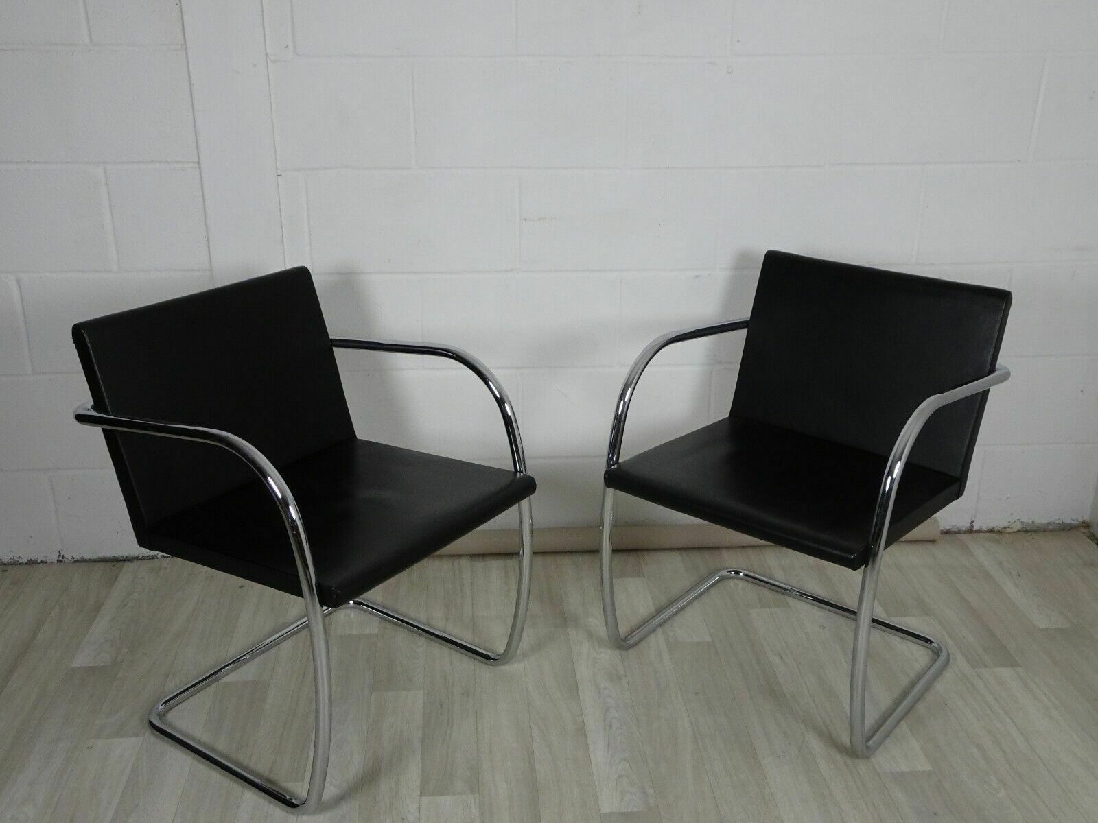A Pair Of Knoll Studio Mies Vander Brno Chairs In Black Leather photo Furniture