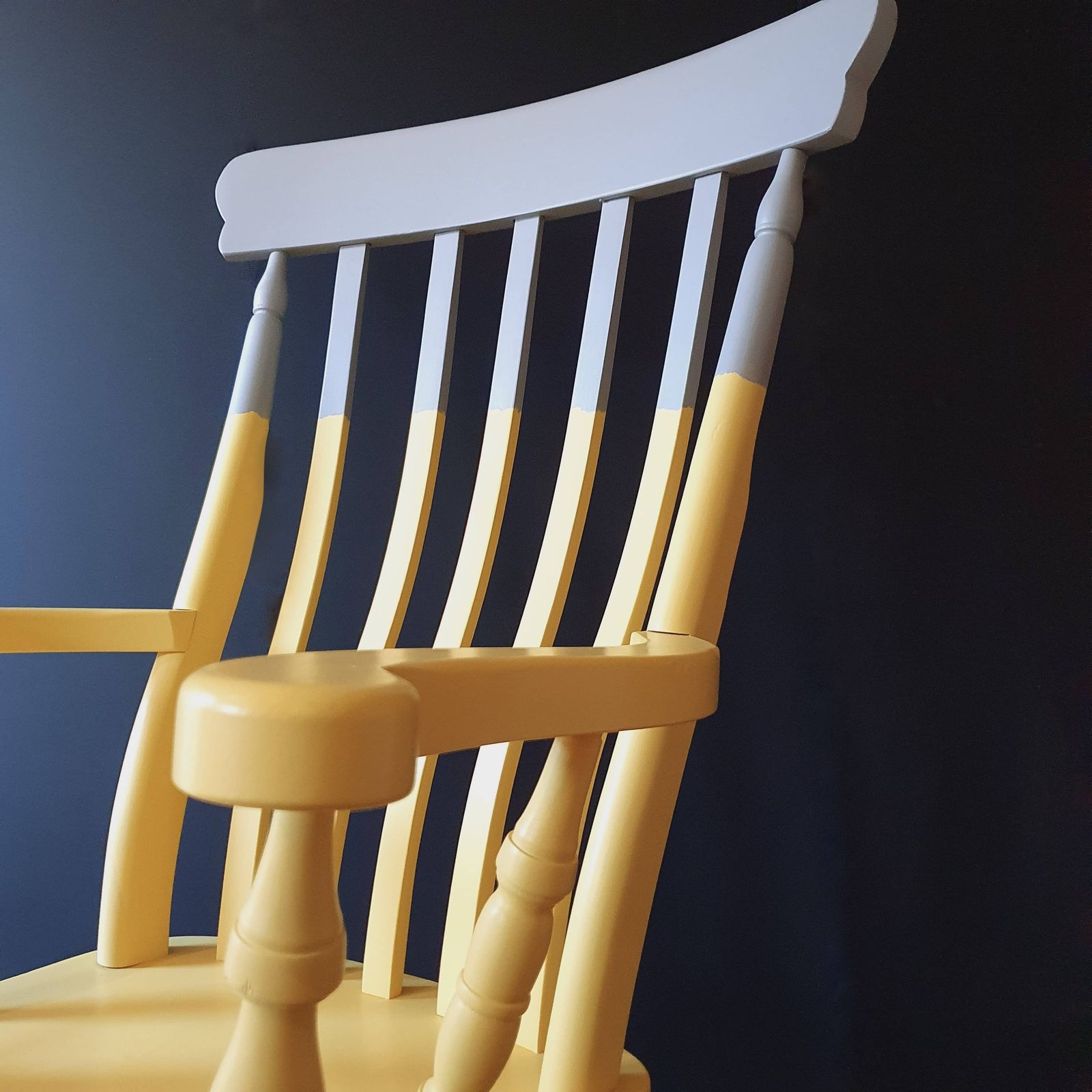 Two Tone Yellow And Grey Painted Wooden Rocking Chair photo Furniture