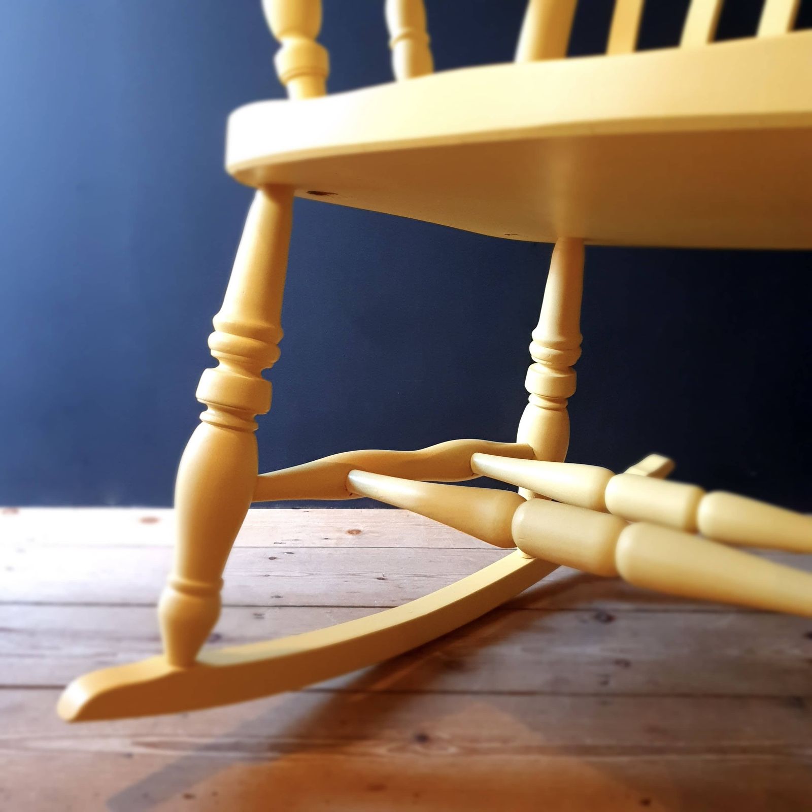 Two Tone Yellow And Grey Painted Wooden Rocking Chair photo vintage