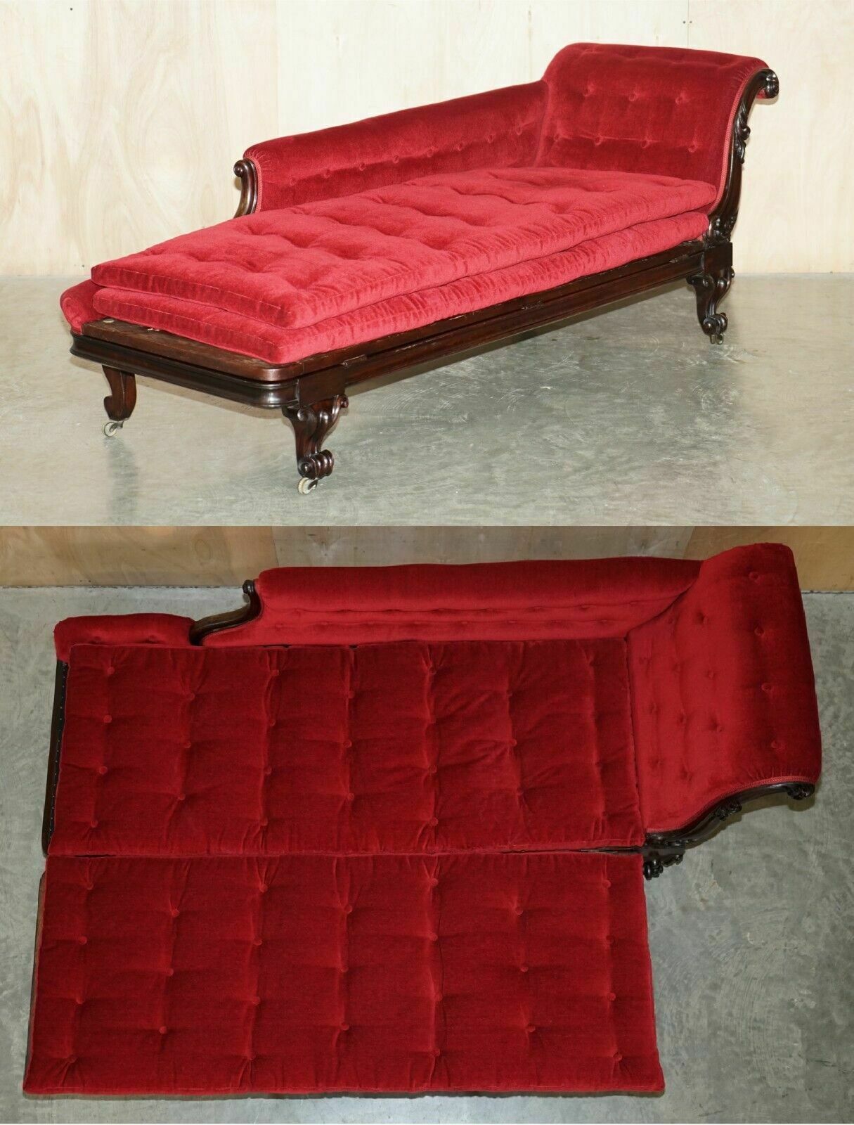 Rare Antique William IV Circa 1830 Mahogany Chesterfield Extending Chaise Lounge