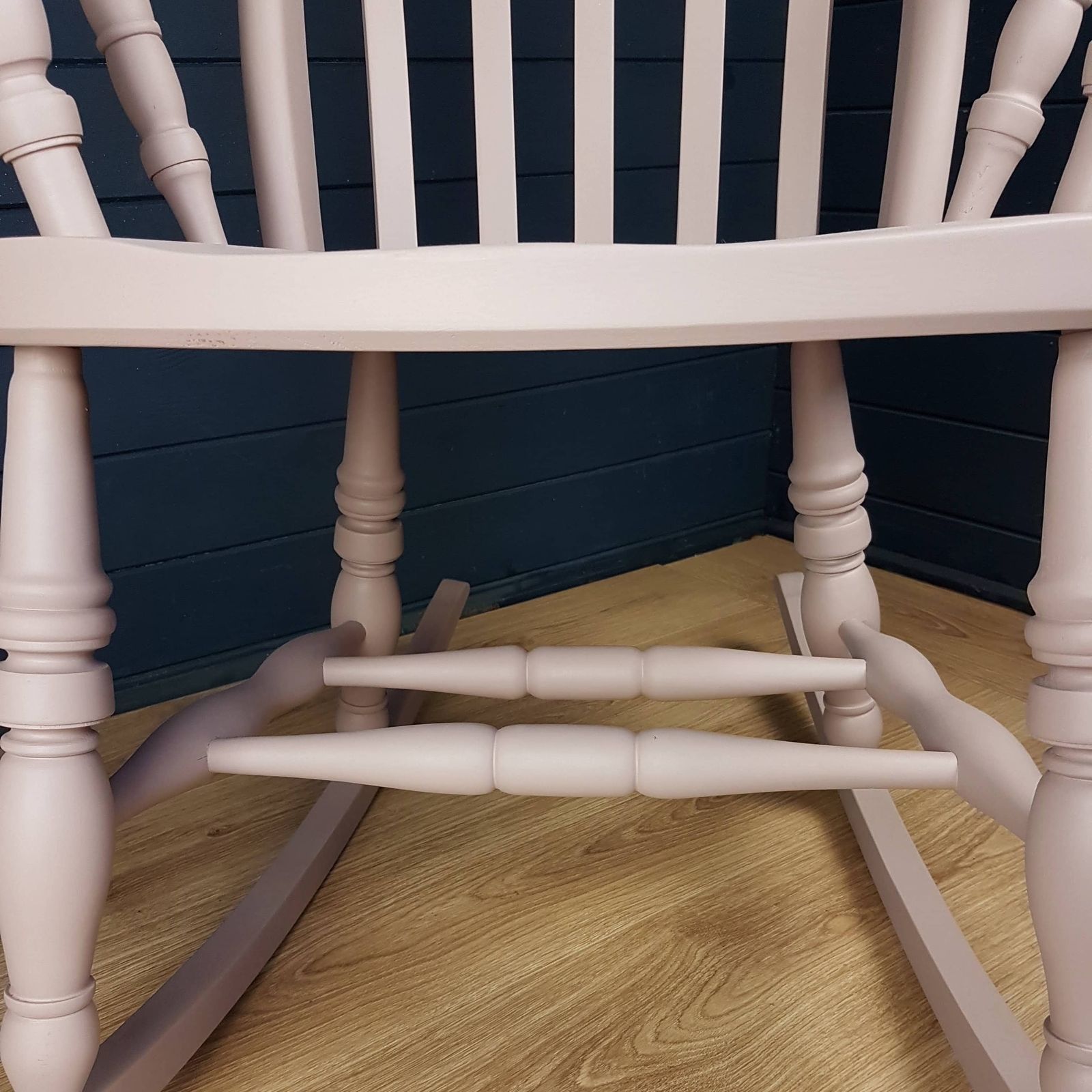 Two Tone Pink Painted Wooden Rocking Chair photo vinterior