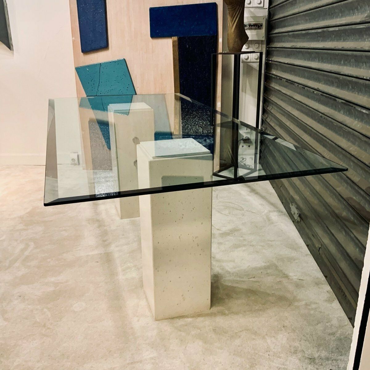 Design Dining Table In Travertine And Glass Top 1970s/80s photo Furniture