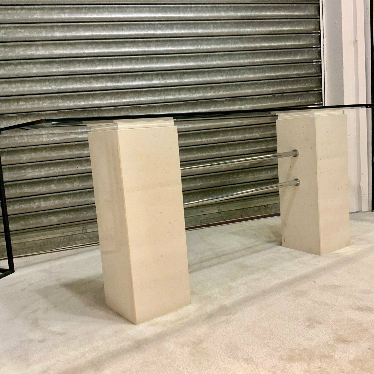 Design Dining Table In Travertine And Glass Top 1970s/80s photo vinterior