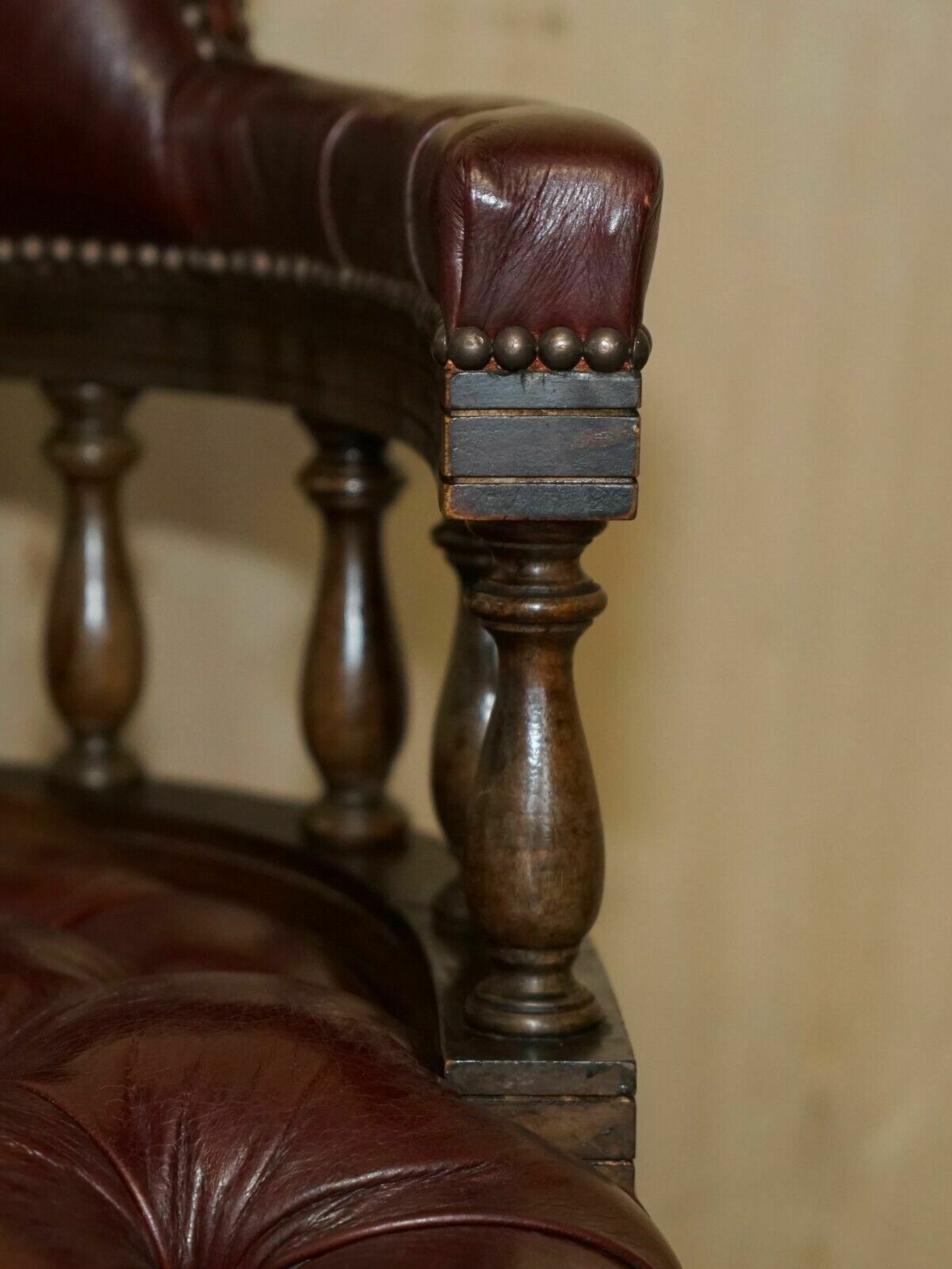 Fine Circa 1900 Antique Chesterfield Oxblood Captains Chairs Hillcrest Movement photo buy