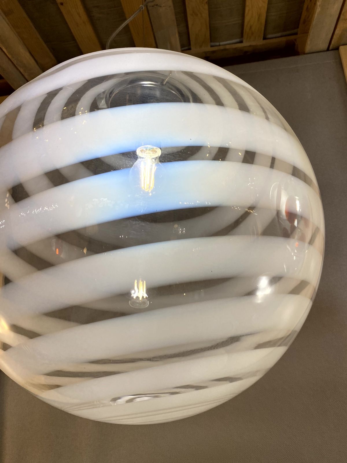 Impressive Contemporary White And Transparent Sphere In Murano Glass Swirl Venini Style photo vintage
