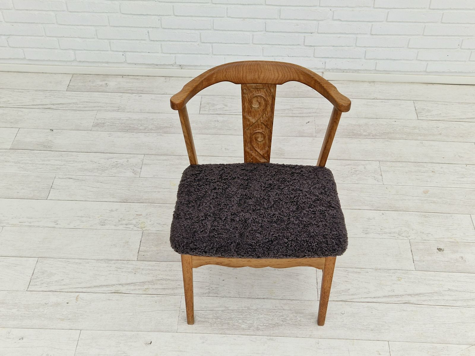 1960s, Danish Design By Henning Kjærnulf, Set Of 4 Dinning Chairs, Oak Wood, Sheepskin Imitation. photo buy