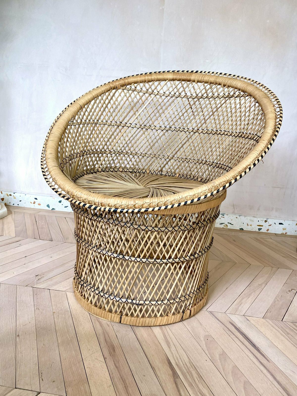 Original 1960s Peacock Rattan Tub Chair & Matching Table photo buy