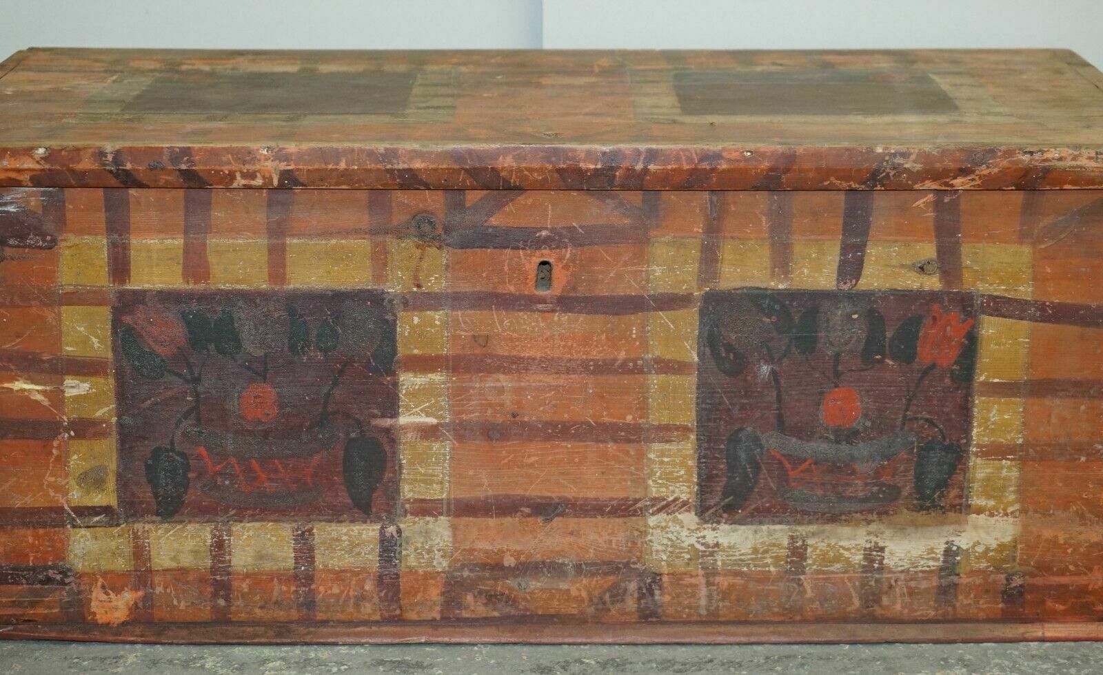 1875 Large Antique Original Paint Hungarian Blanket Chest Coffer Trunk photo Furniture