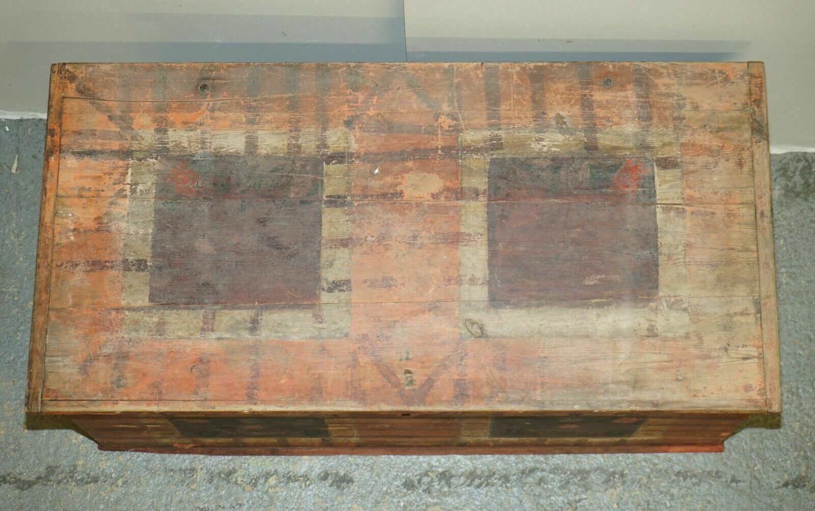 1875 Large Antique Original Paint Hungarian Blanket Chest Coffer Trunk photo vinterior