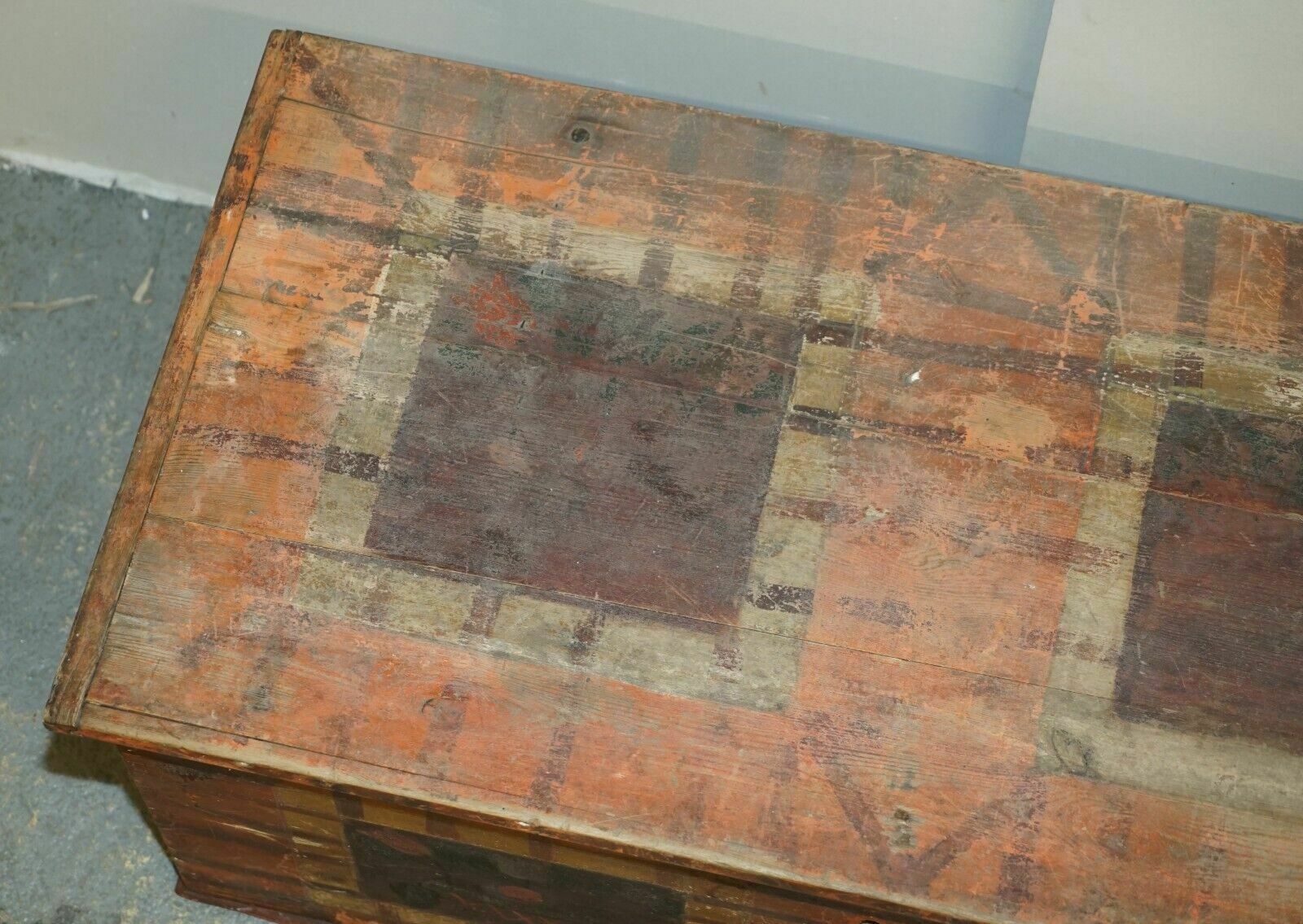 1875 Large Antique Original Paint Hungarian Blanket Chest Coffer Trunk photo buy