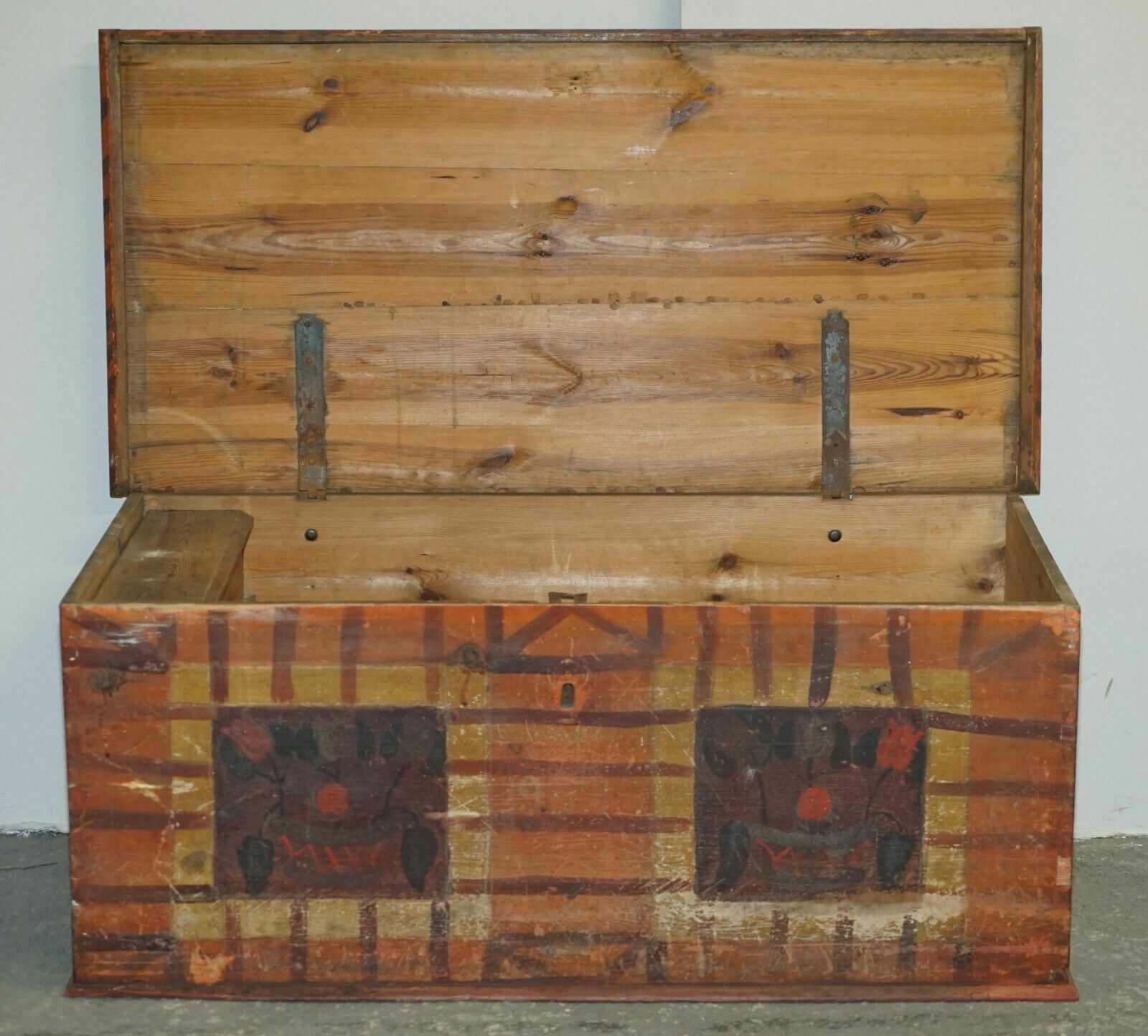photo buy 1875 Large Antique Original Paint Hungarian Blanket Chest Coffer Trunk
