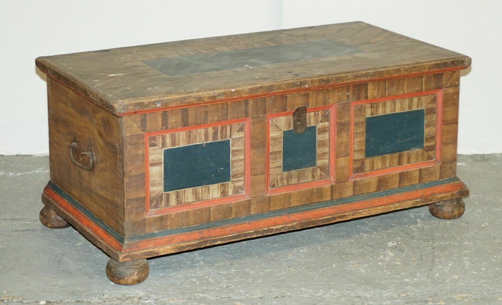 Cir 1800 Extra Large Antique Original Paint European Blanket Chest Coffer Trunk