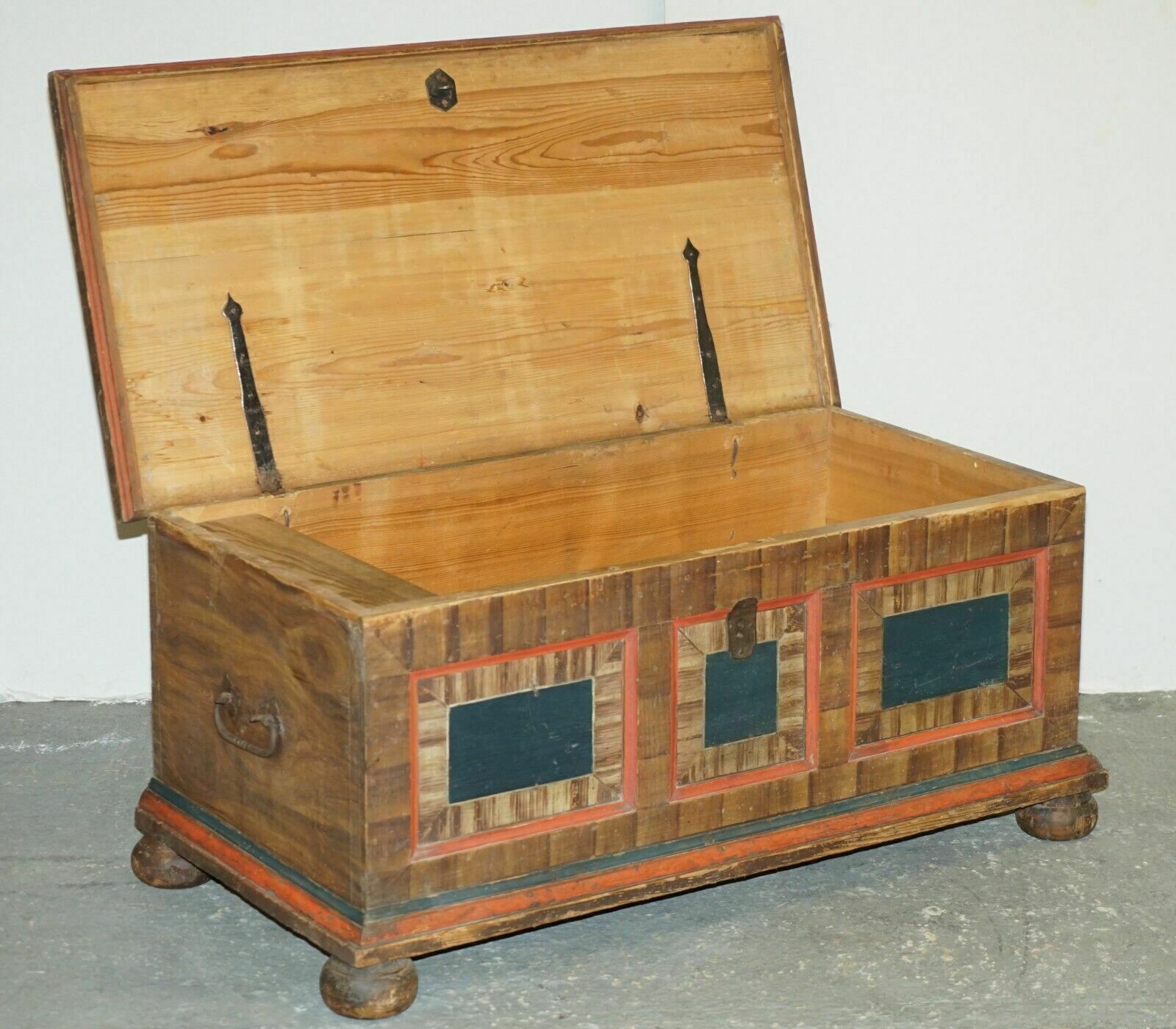 2750.0 Cir 1800 Extra Large Antique Original Paint European Blanket Chest Coffer Trunk photo