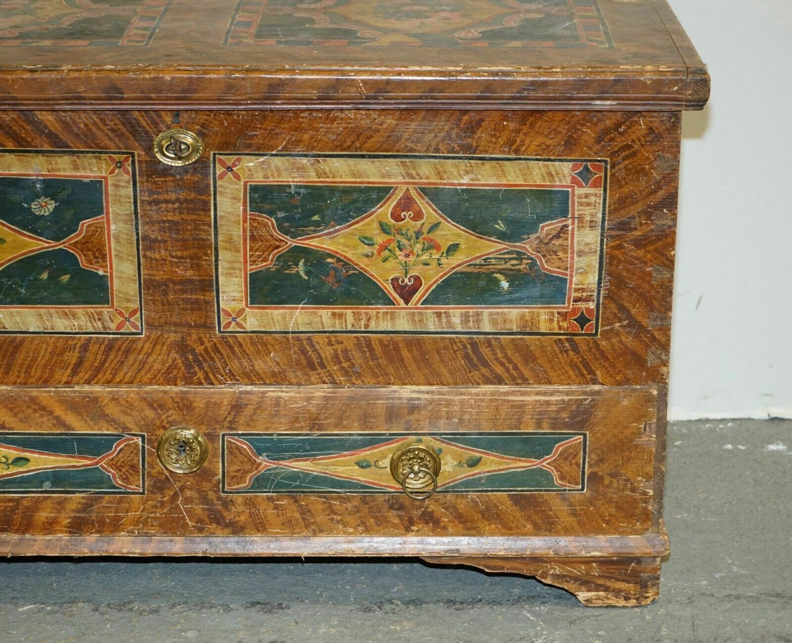 1875 Large Antique Original Paint Romanian Blanket Chest Coffer Trunk Drawer photo 2750.0