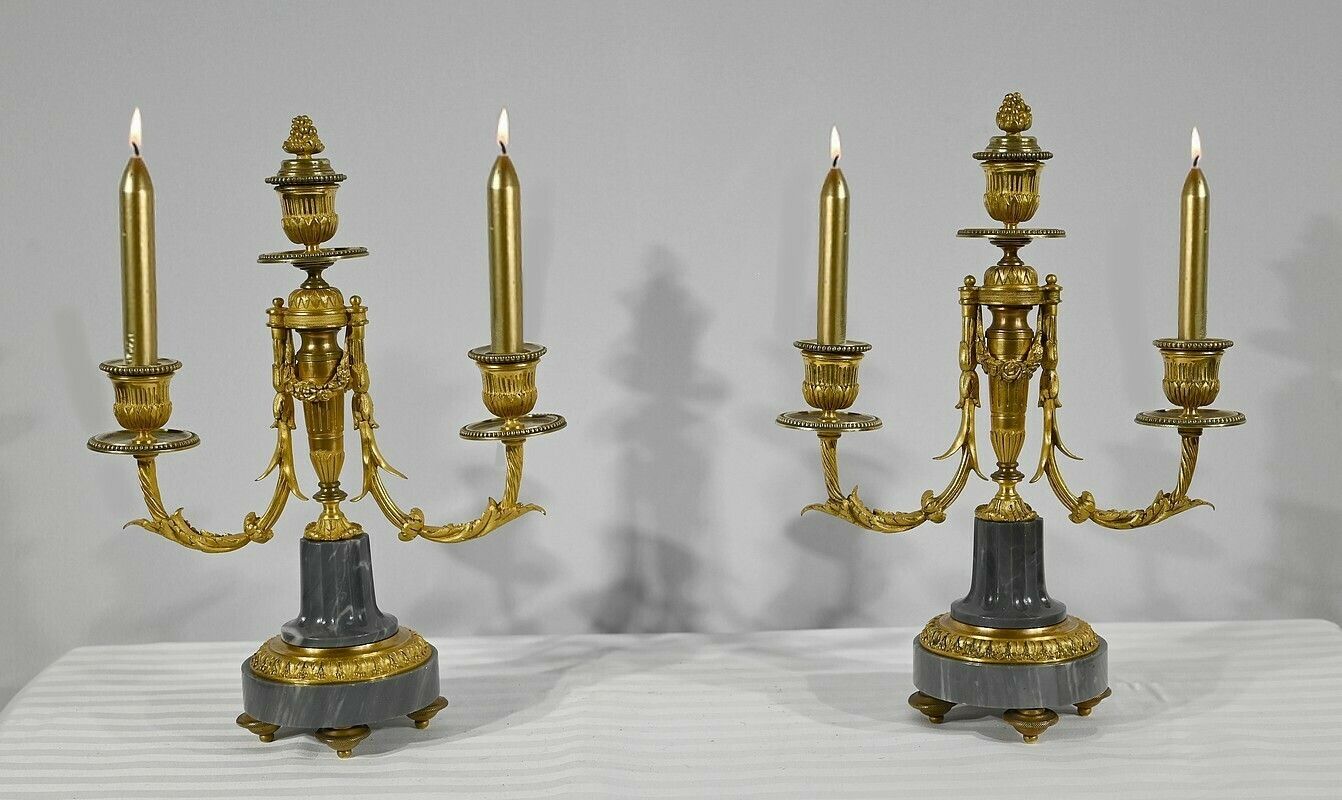 Pair Of Bronze And Marble Candelabra   Mid 19th Century
