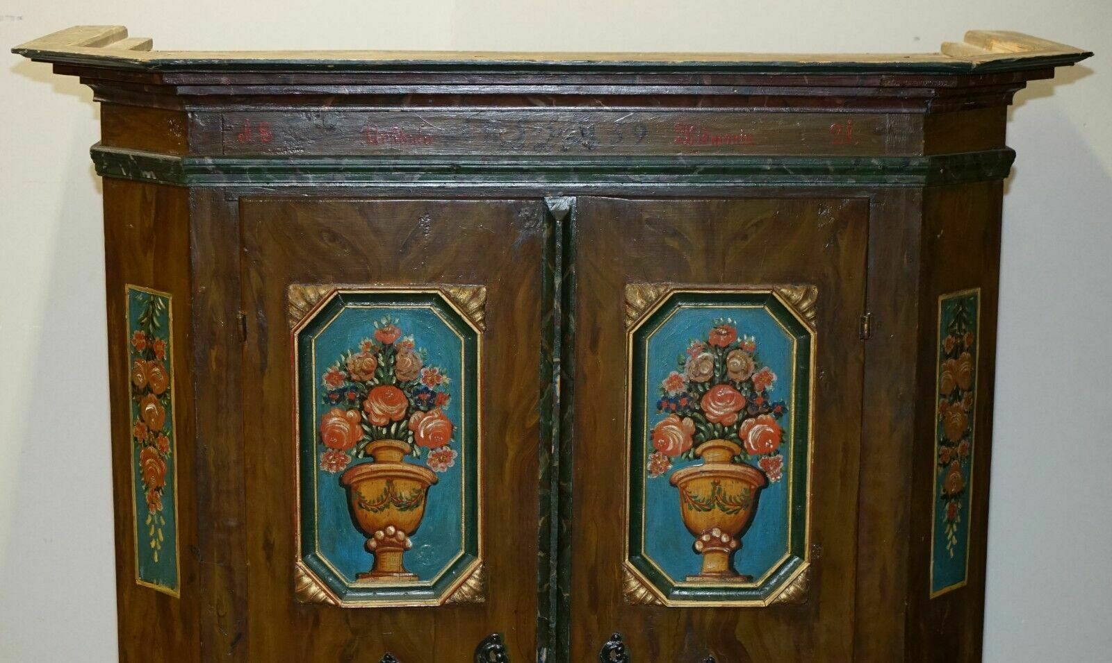 Stunning Rare Antique 1829 1851 Dated Hand Painted German Marriage Wardrobe photo for sale