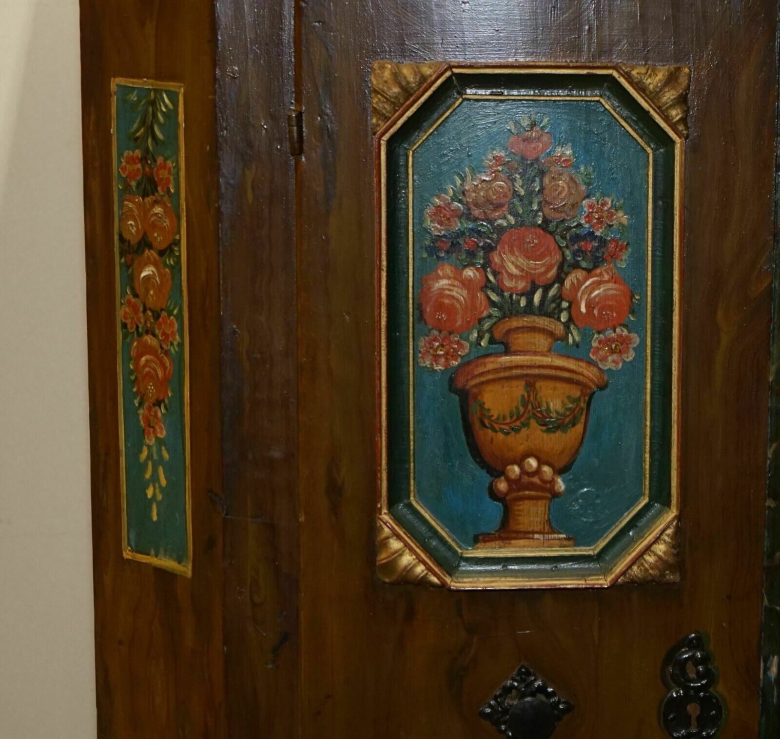 Stunning Rare Antique 1829 1851 Dated Hand Painted German Marriage Wardrobe photo vinterior