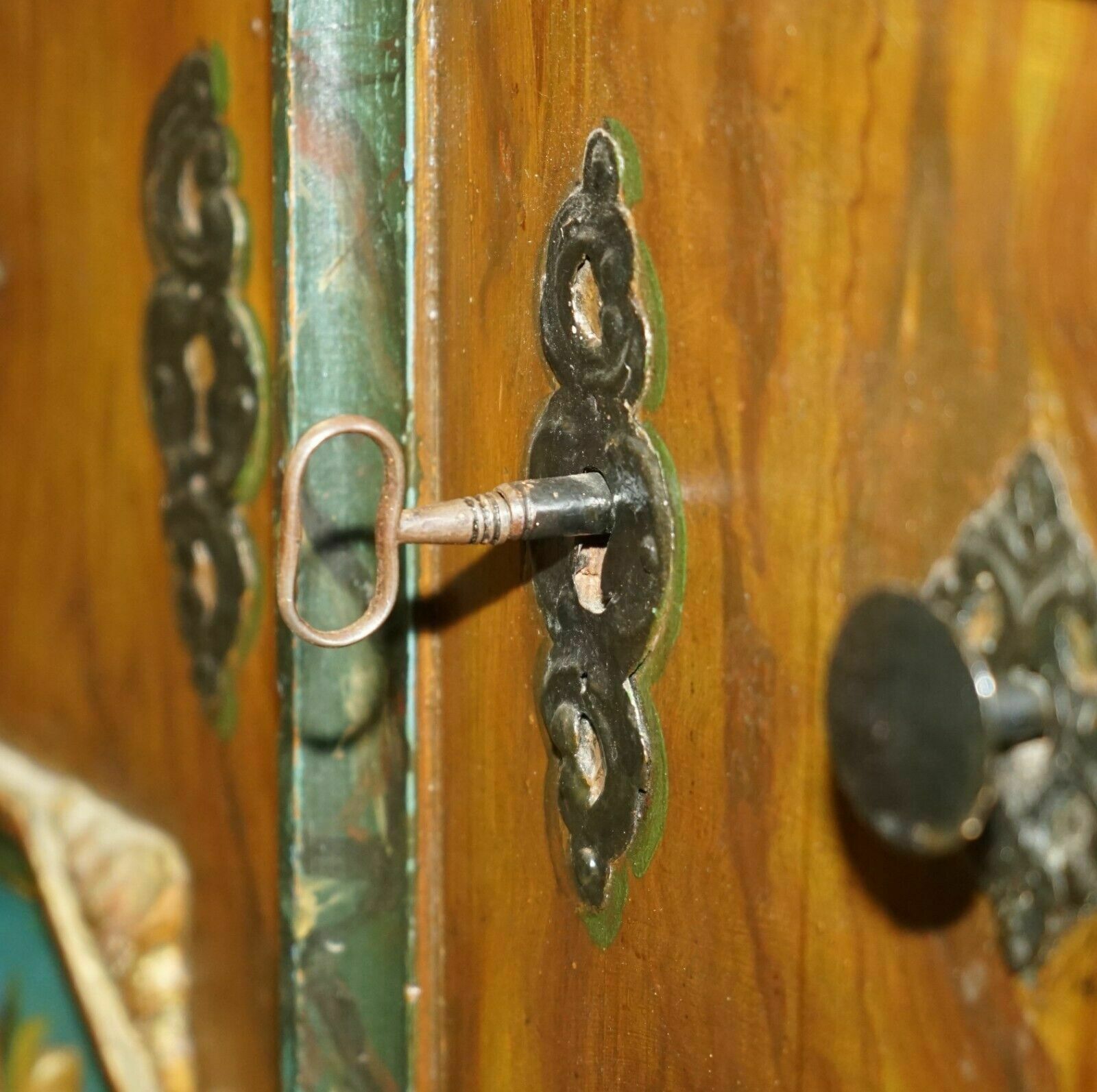 photo for sale Stunning Rare Antique 1829 1851 Dated Hand Painted German Marriage Wardrobe