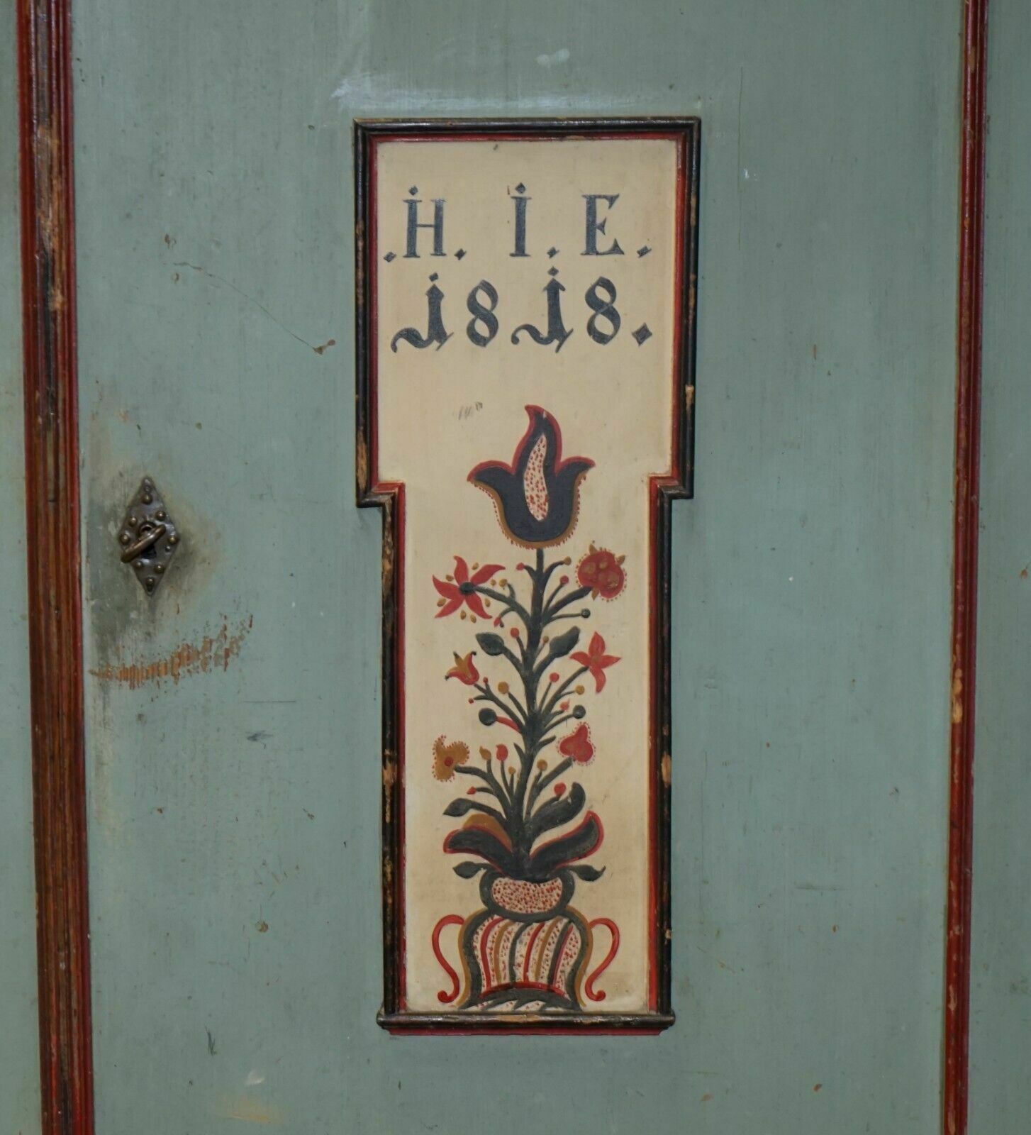 Antique 1818 Dated Aqua Blue Hand Painted German Marriage Wardrobe Rare Colour photo buy