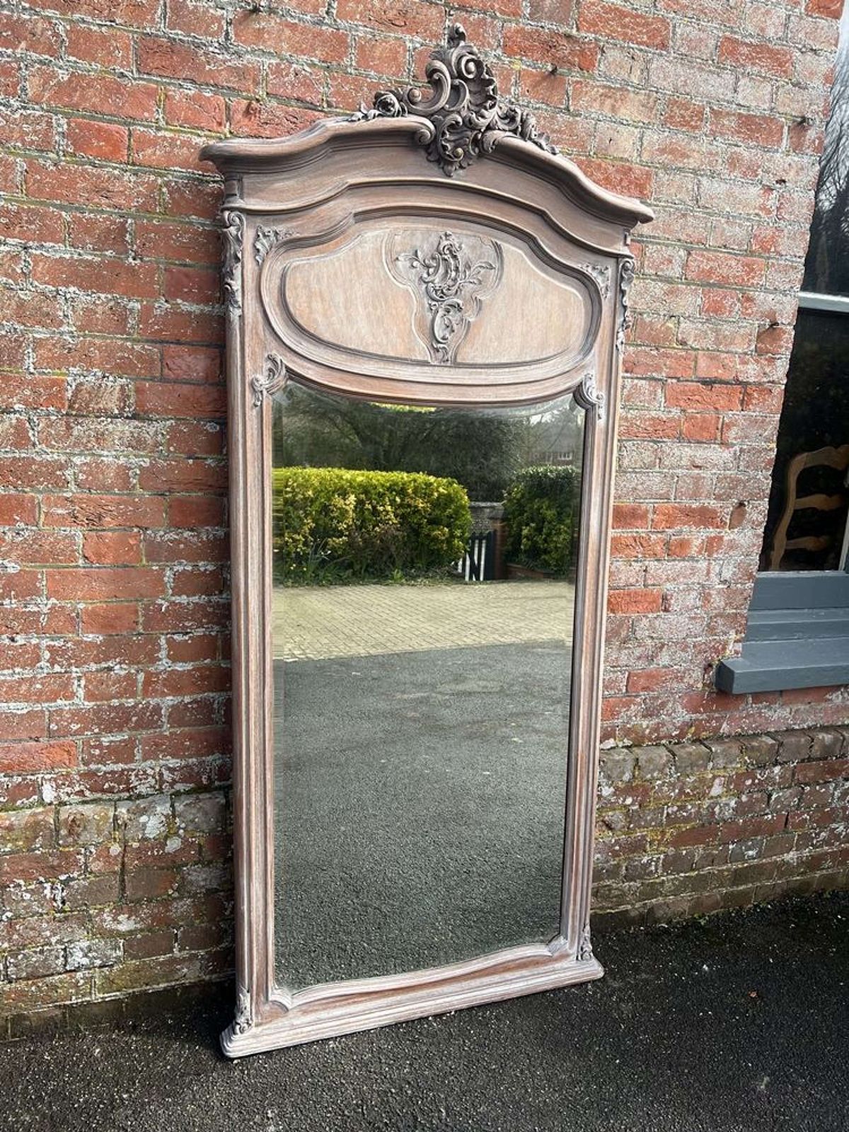 A Superb Large Antique French 19th C Carved Wood Painted Mirror.
