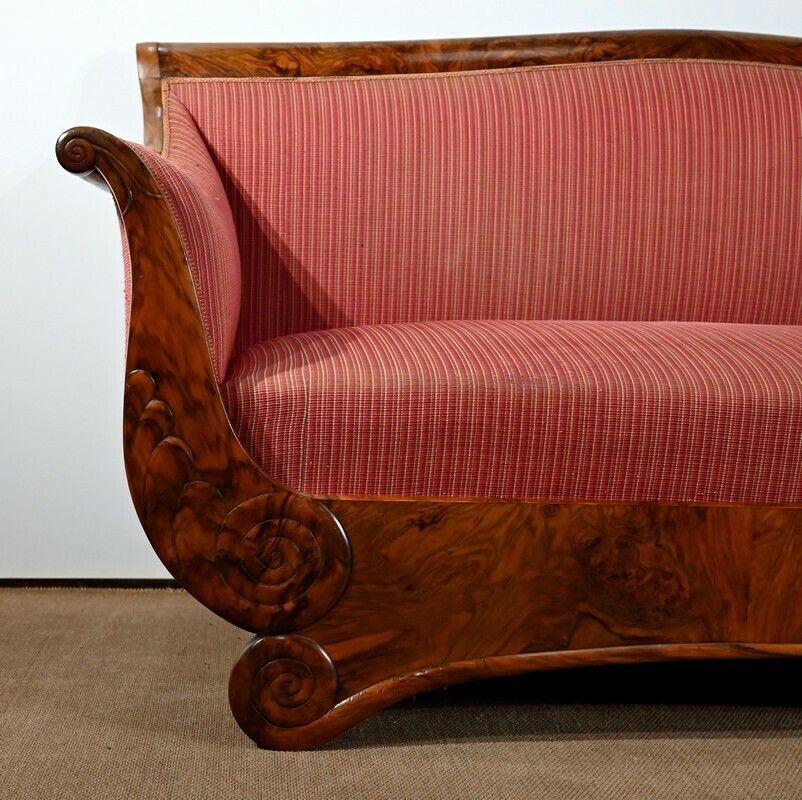 photo for sale 3 Seater Sofa In Burl Walnut, Restoration Style   1st Part Of The 19th Century