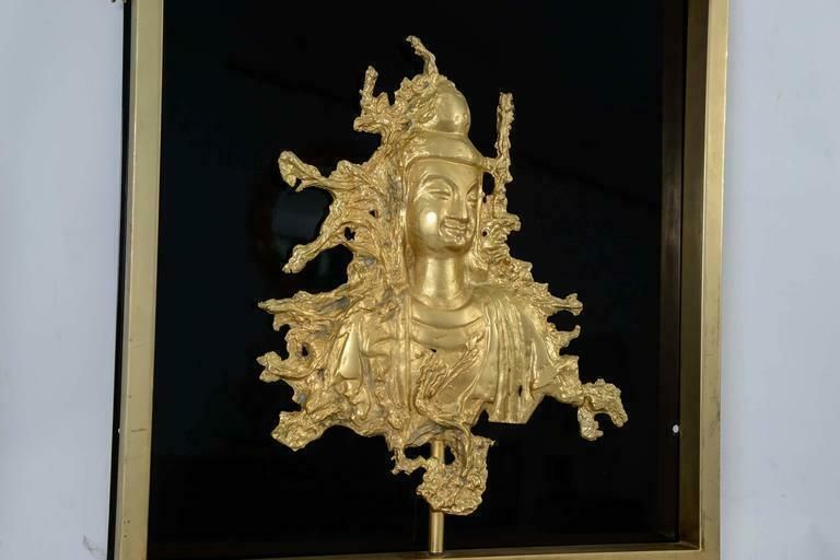 Rare Sconce With A Buddha Bronze Figure, Maison Guerin, Paris, Circa 1970 photo Art