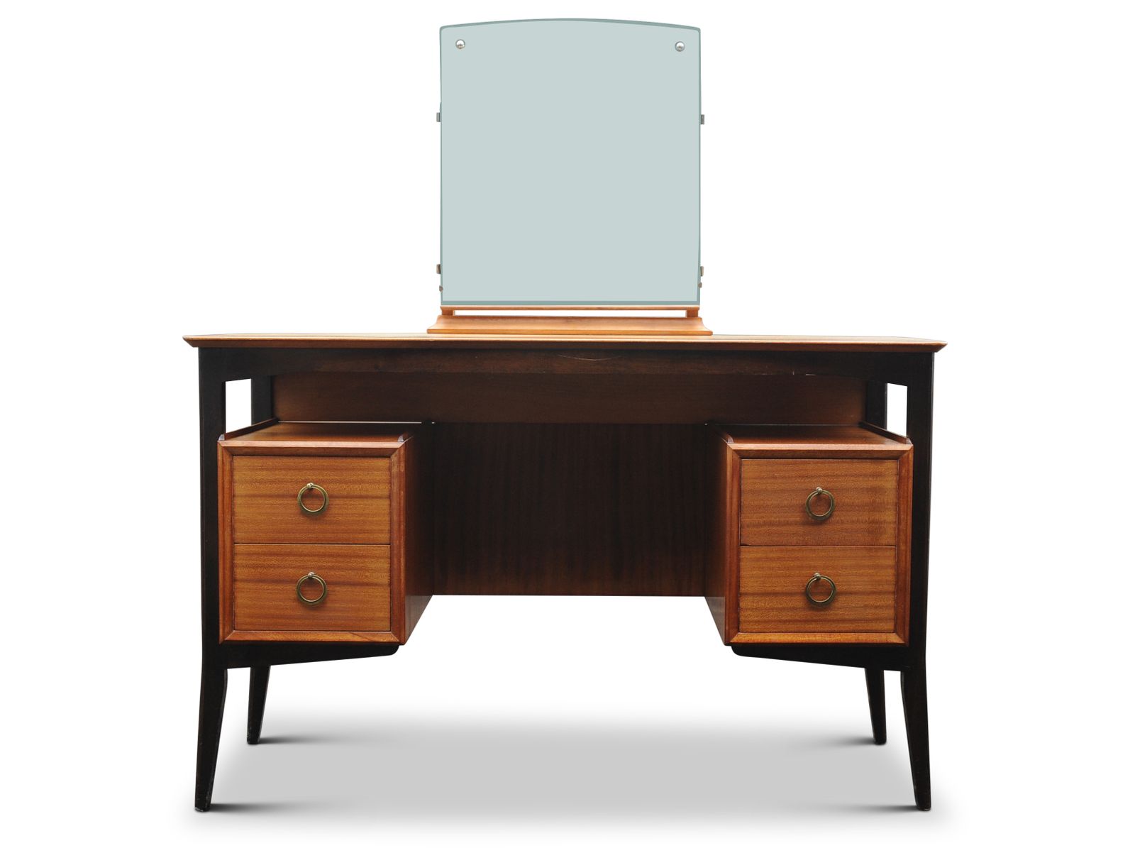 Rare Beresford & Hicks Tola Wood Four Drawer Kneehole Dressing Table With Ebonised Legs Made In Curtain Road Hoxton 1950's Ol photo furniture