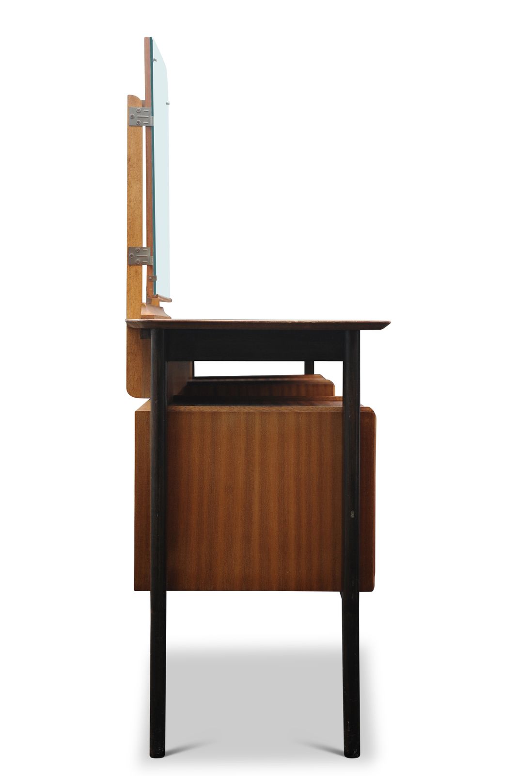 Rare Beresford & Hicks Tola Wood Four Drawer Kneehole Dressing Table With Ebonised Legs Made In Curtain Road Hoxton 1950's Ol photo for sale