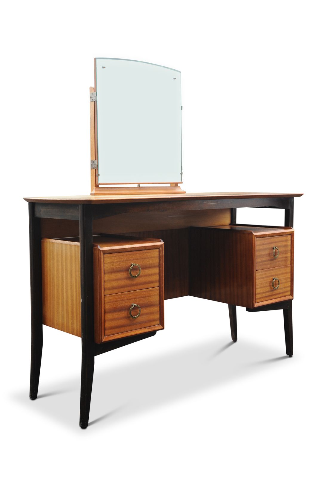 Rare Beresford & Hicks Tola Wood Four Drawer Kneehole Dressing Table With Ebonised Legs Made In Curtain Road Hoxton 1950's Ol photo vinterior