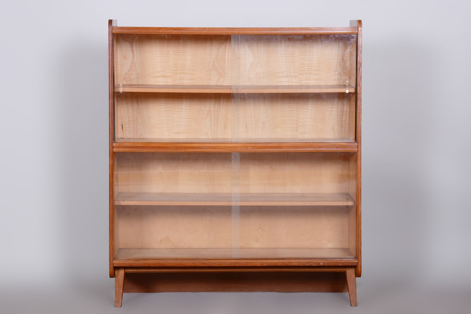 Restored Midcentury Oak Bookcase, Glass Doors, Revived Polish, Czechia, 1950s photo Furniture