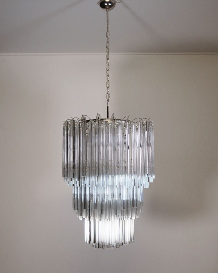 Huge Murano Chandelier Trasparent Triedri – 187 Prism   Mariangela Model photo Lighting