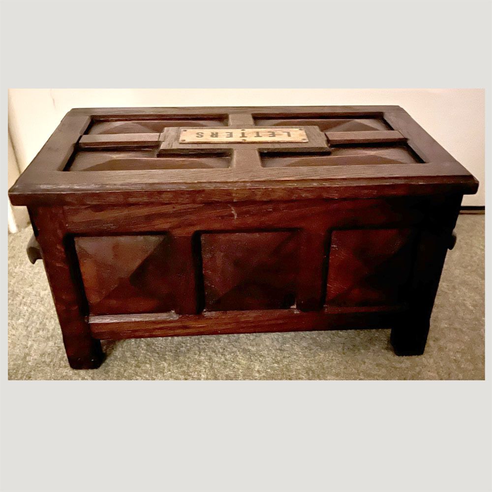 Early 20th Century Arts & Crafts Oak Letter Box With Brass “Letters” Plaque photo furniture