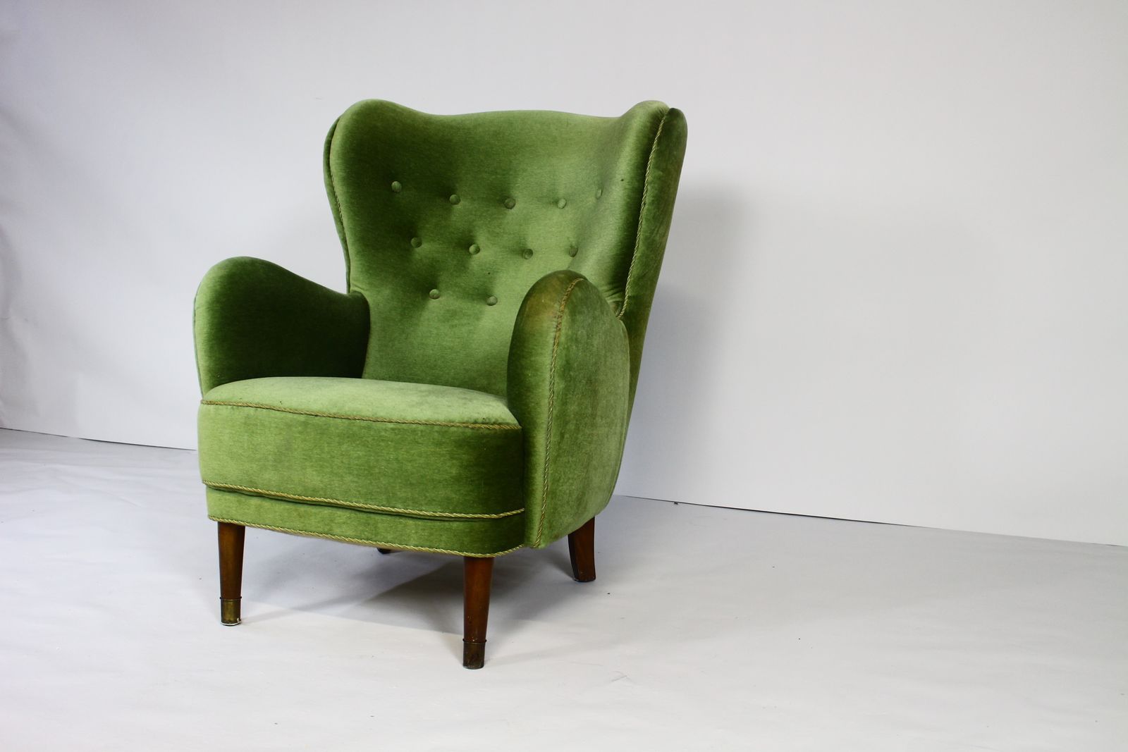 1950s Danish Green Velvet Armchair photo Furniture