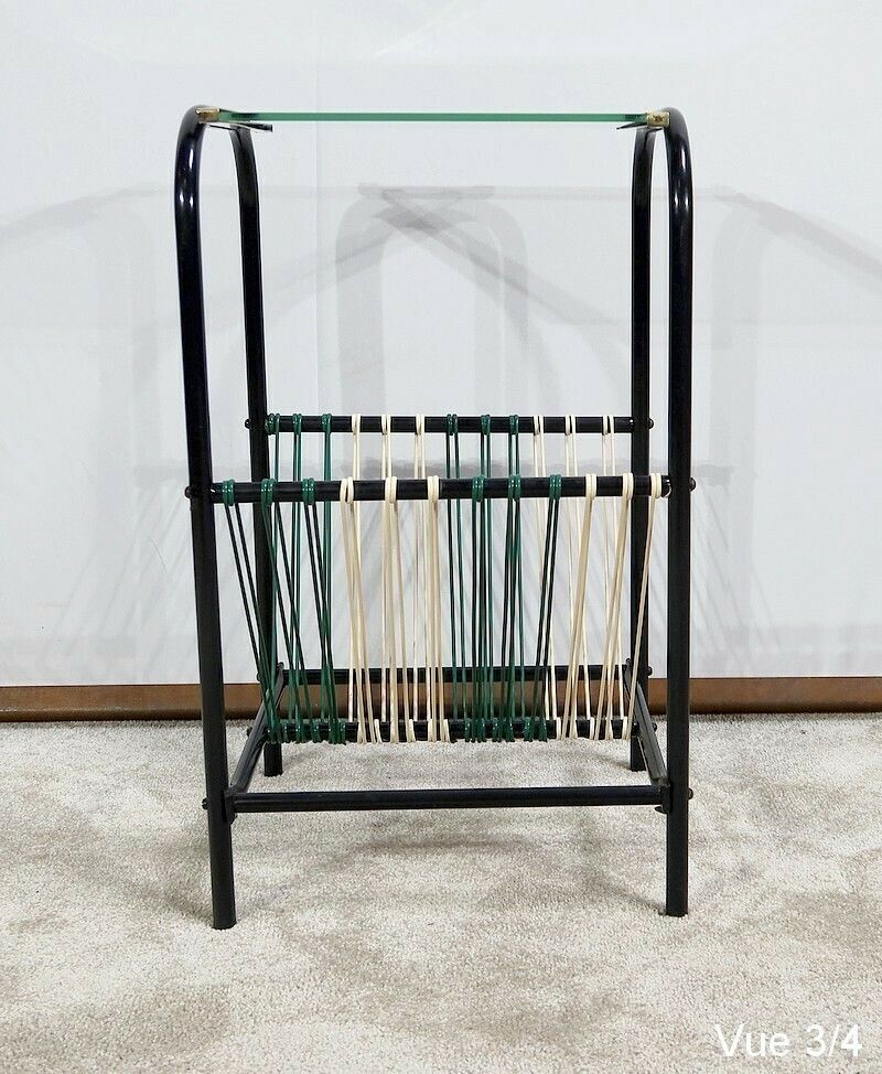 Vintage Side Table With Scoubidou Magazine Rack – 1950s photo vintage