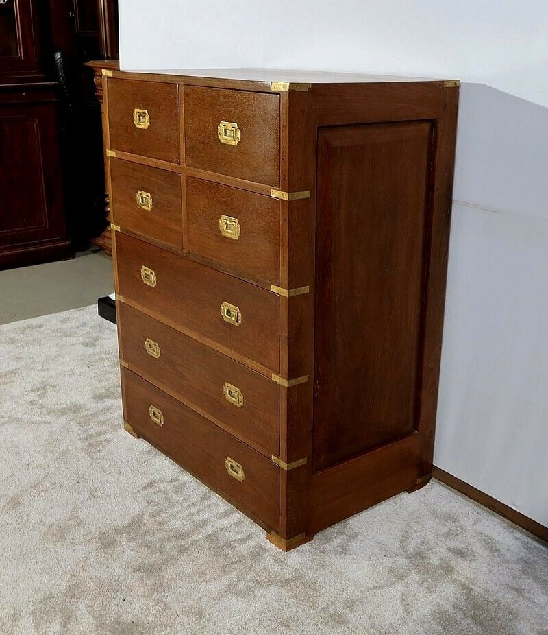 Navy Chest Of Drawers In Solid Teak, India   Xxth photo for sale